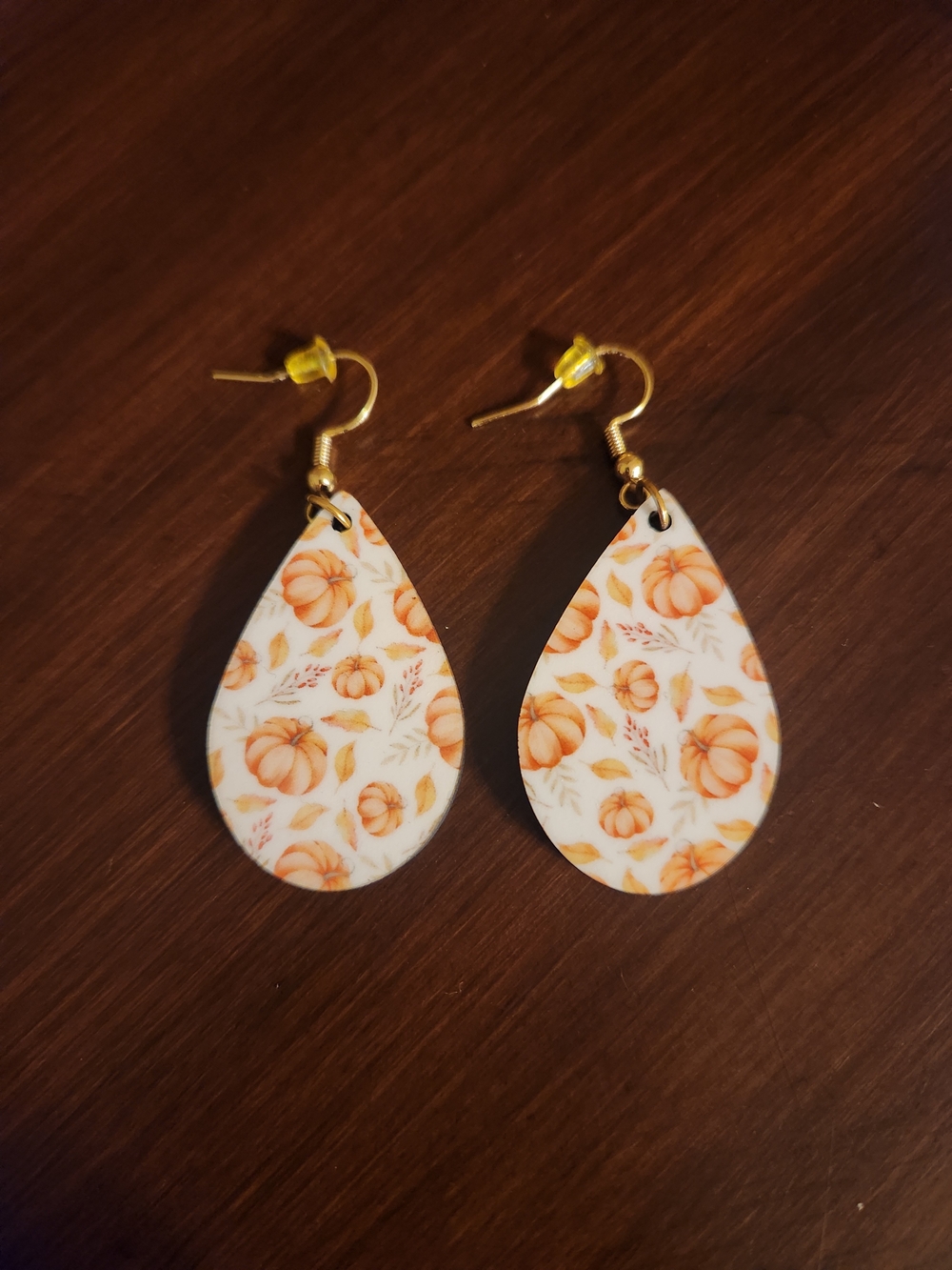 Pumpkin Teardrop Dangle Earrings - Orange Fall Floral